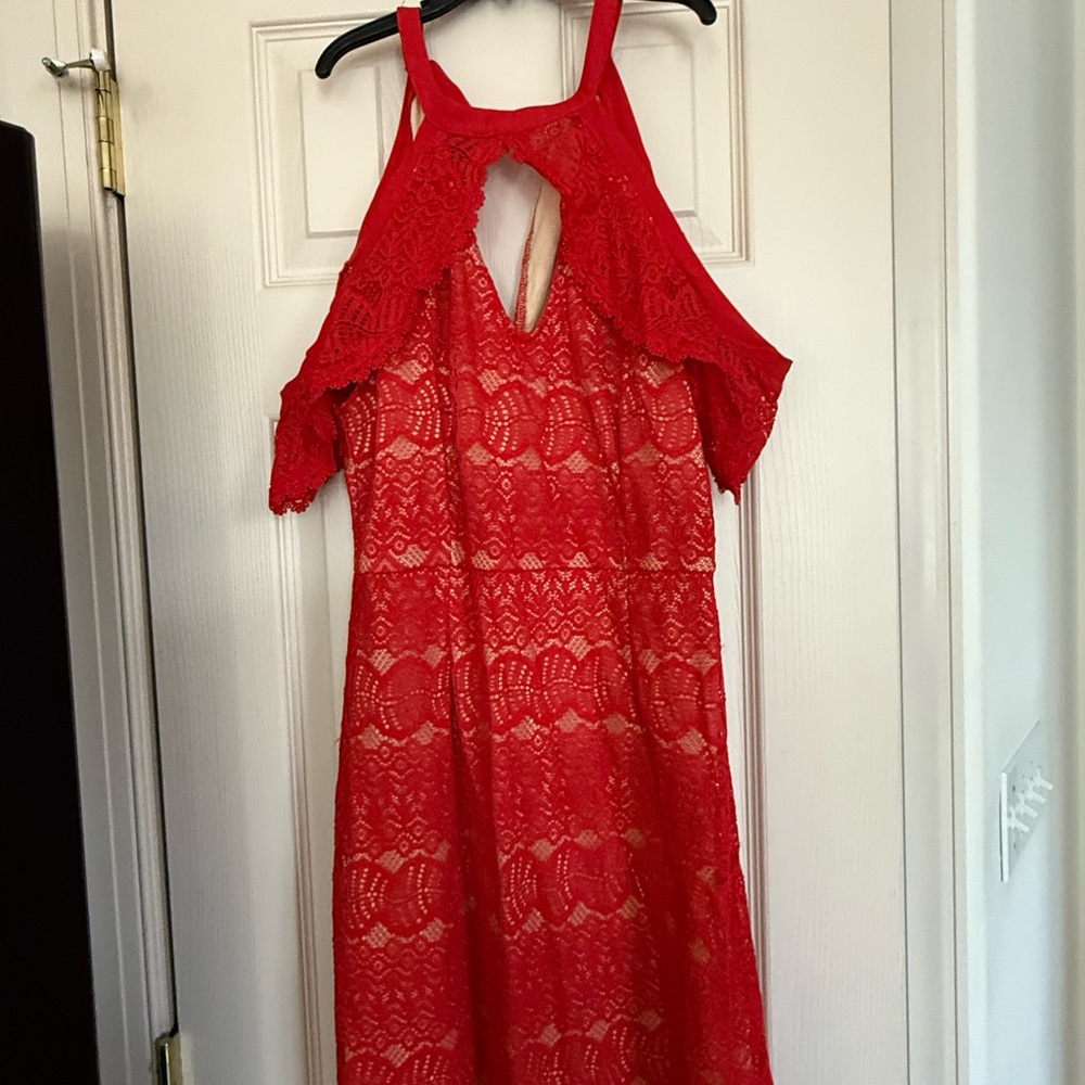 Francesca's Collections Red lace overlay Dress. Perfect for Valentine's Day !
